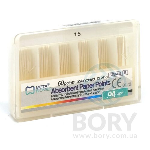 Паперові штифти конусні sterile Absorbent Paper Points Meta Biomed, 60шт