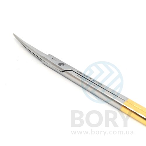 Ножиці хірургічні вигнуті Iris Surgical Scissors Curved 115мм UNICORN Medical Instruments № 3512/TC Gold (Tungsten Carbide Inserts)