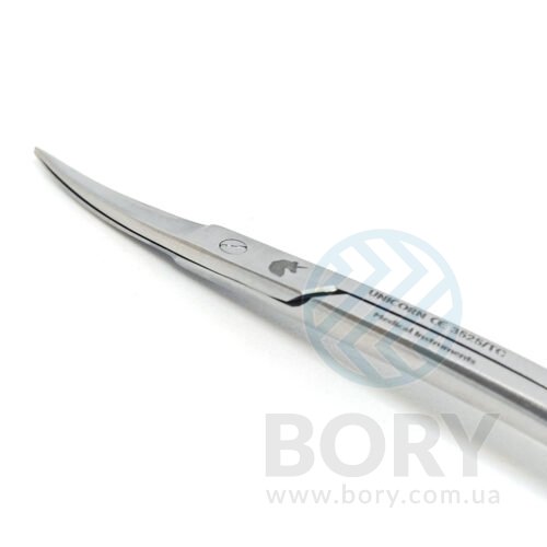 Ножиці хірургічні S-подібні подвійно вигнуті La Grande Double Curved Surgical Scissors 115мм UNICORN Medical Instruments № 3525/TC Gold (Tungsten Carbide Inserts)
