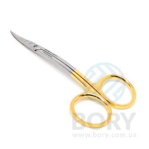 Ножиці хірургічні S-подібні подвійно вигнуті La Grande Double Curved Surgical Scissors 115мм UNICORN Medical Instruments № 3525/TC Gold (Tungsten Carbide Inserts)