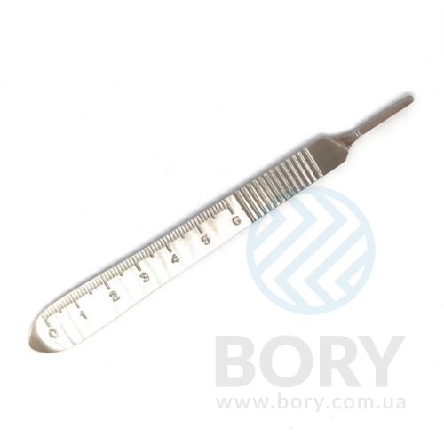 Ручка для скальпеля №3 плоска з лінійкою Scalpel Handle No.3 Bard Parker Gauge UNICORN Medical Instruments № 3629