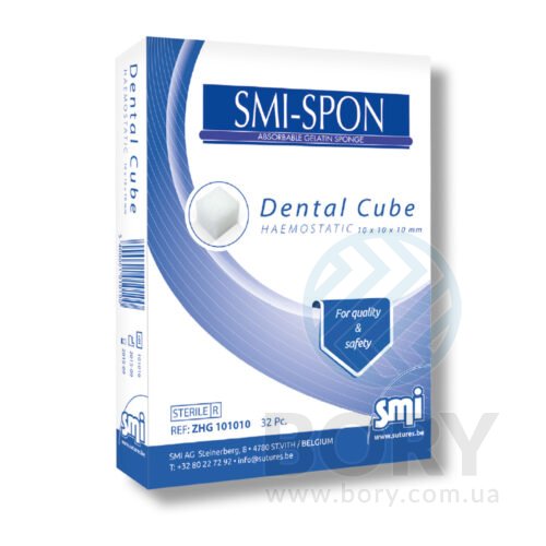 Гемостатична губка SMI-SPON Dental Cube Haemostatic SMI AG Бельгія кубик 10 x 10 x 10 мм, упаковка 32шт (4 пластинки по 8 штук)