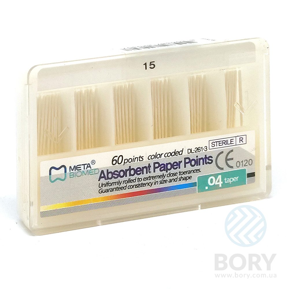 Паперові штифти конусні sterile Absorbent Paper Points Meta Biomed, 60шт