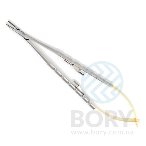 Иглодержатель Castroviejo Needle Holder curved изогнутый 180мм UNICORN Medical Instruments № 1923/TC 180mm Gold (Tungsten Carbide Inserts)