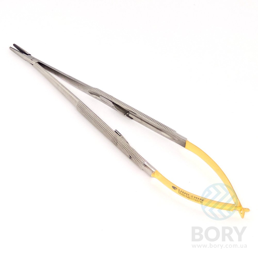 Иглодержатель Castroviejo Needle Holder straight прямой 180мм UNICORN Medical Instruments № 3073 TC Gold (Tungsten Carbide Inserts)