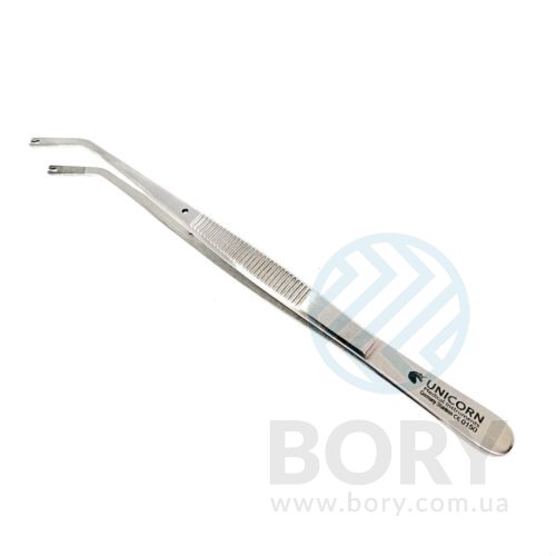 Пінцет хірургічний для шовного Surgical Corn Suture Tweezer Curved square tip UNICORN Medical Instruments № 0150