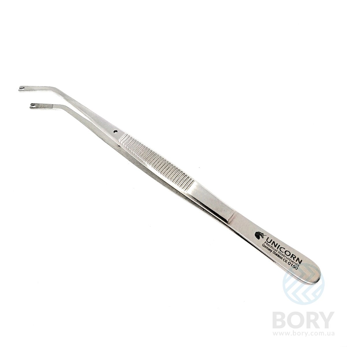 Пинцет хирургический для шовного Surgical Corn Suture Tweezer Curved square tip UNICORN Medical Instruments № 0150