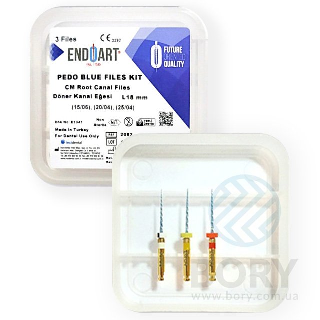 EndoArt Pedo Blue Kit ass. Ni-Ti Files Inci Dental машинные файлы с эффектом памяти для педиатрии, 3шт – L 18mm