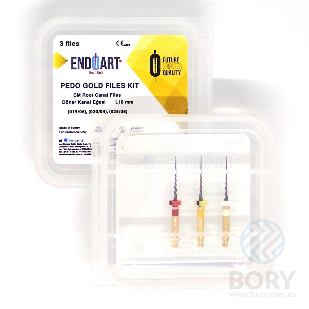 EndoArt Pedo Gold Kit ass. Ni-Ti Files Inci Dental машинні файли з ефектом пам’яті для педіатрії, 3шт – L 18mm