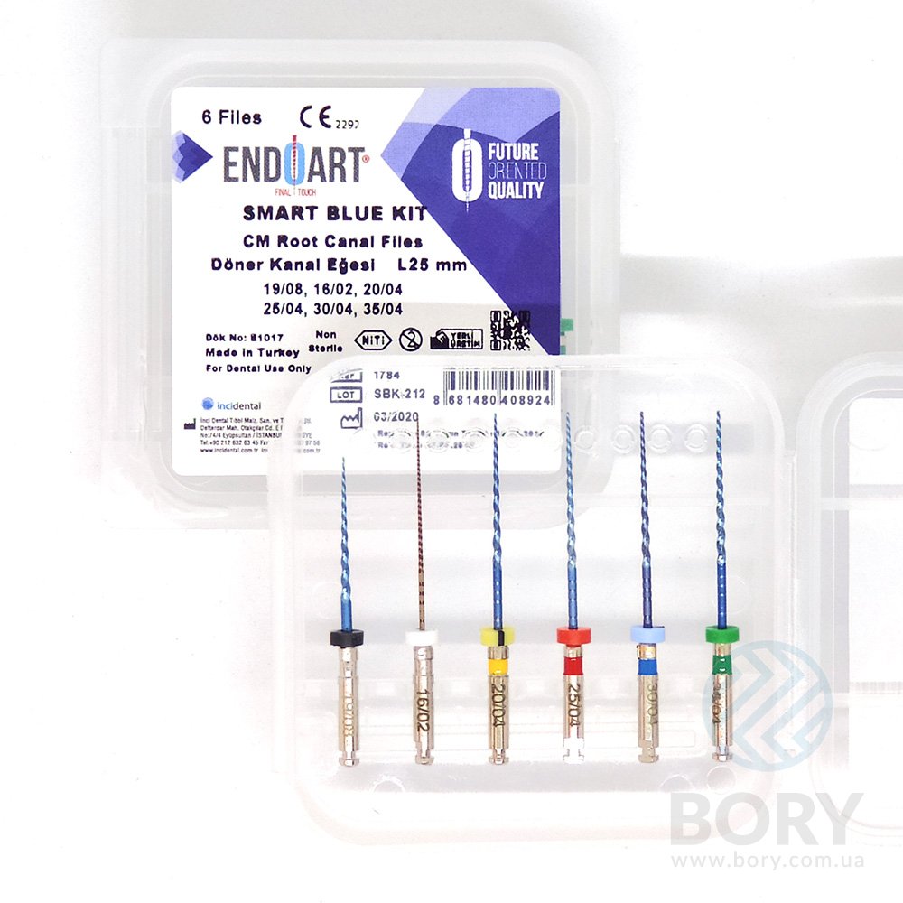 EndoArt Smart Blue Kit ass. Ni-Ti Files Inci Dental машинные файлы с эффектом памяти, 6шт – L 25mm