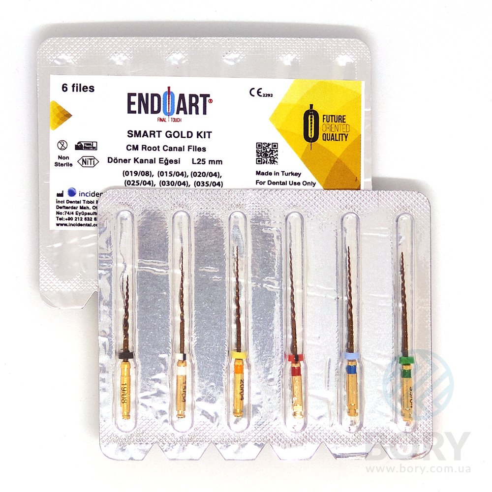 EndoArt Smart Gold Kit ass. Ni-Ti Files Inci Dental машинные файлы с эффектом памяти, 6шт – L 25mm