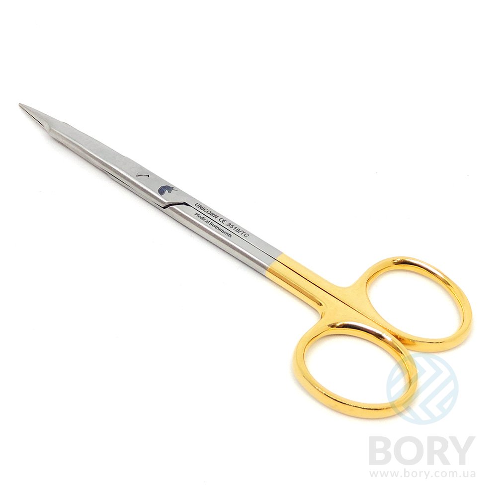 Ножницы хирургические прямые Goldman-Fox Surgical Scissors Straight 130мм UNICORN Medical Instruments № 3518/TC Gold (Tungsten Carbide Inserts)