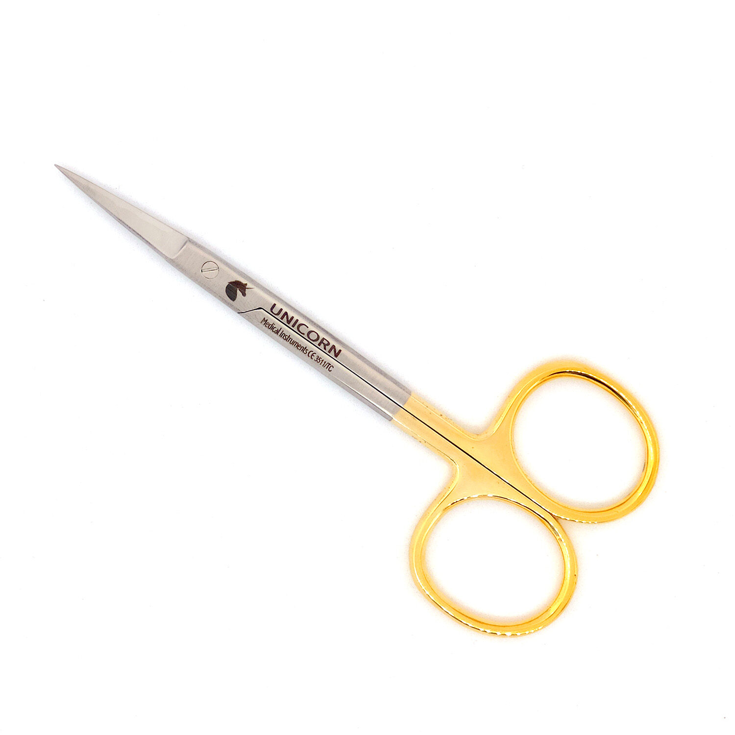 Ножницы хирургические прямые Iris Surgical Scissors Straight 115мм UNICORN Medical Instruments № 3511/TC Gold (Tungsten Carbide Inserts)
