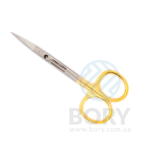 Ножиці хірургічні прямі Iris Surgical Scissors Straight 115мм UNICORN Medical Instruments № 3511/TC Gold (Tungsten Carbide Inserts)