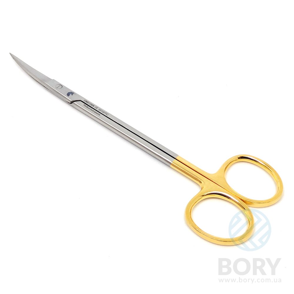 Ножницы хирургические изогнутые Kelly Surgical Scissors Curved 160мм UNICORN Medical Instruments № 3510/TC Gold (Tungsten Carbide Inserts)