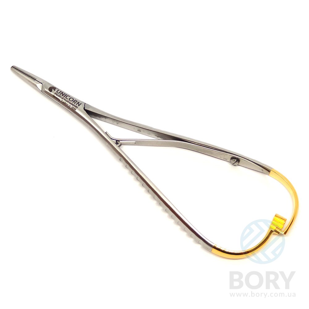 Голкотримач Mathieu Needle Holder 140мм UNICORN Medical Instruments № 1856 Gold (Tungsten Carbide Inserts)