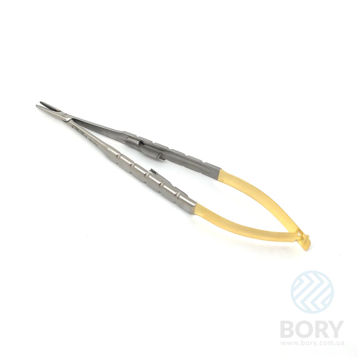 Иглодержатель Castroviejo Needle Holder straight прямой 140мм UNICORN Medical Instruments № 1921 TC Gold (Tungsten Carbide Inserts)
