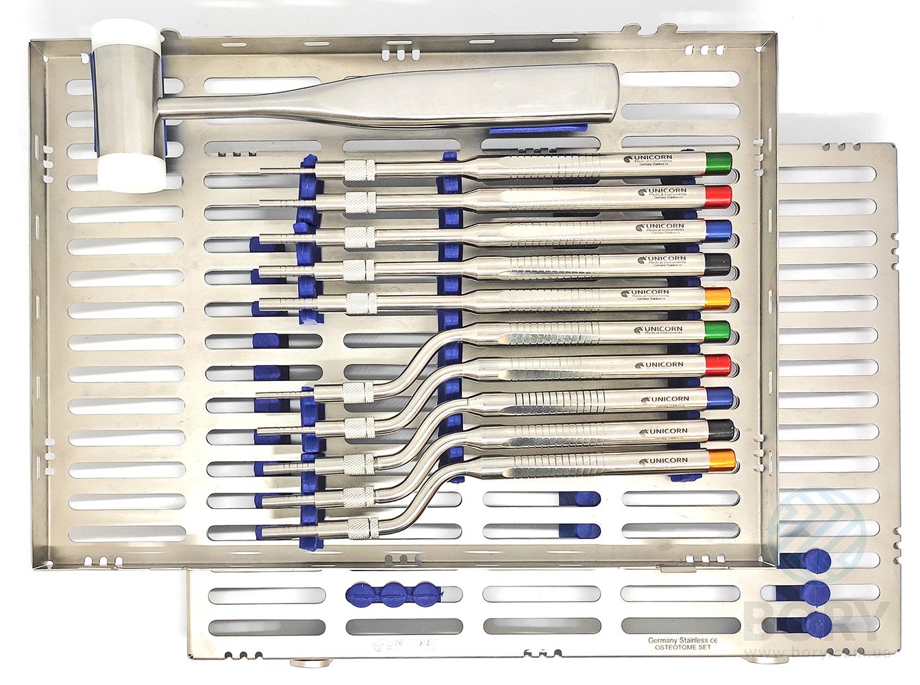 Набір остеотом 10шт з боксом Osteotome Set of 10 Instruments with Box UNICORN Medical Instruments